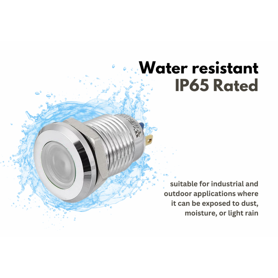 12mm GREEN Led Metal Indicator light waterproof 12v DC