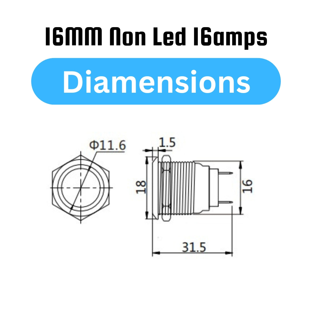 16mm Size 24v DC 16amps Stainless Steel Latching Type FlatHead PushButton Switch