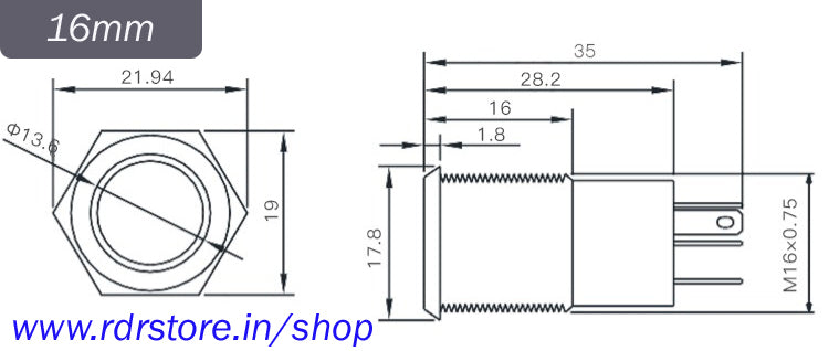 16mm Latching Stainless Steel RGB LED Pushbutton switch 12v DC (5-24v)