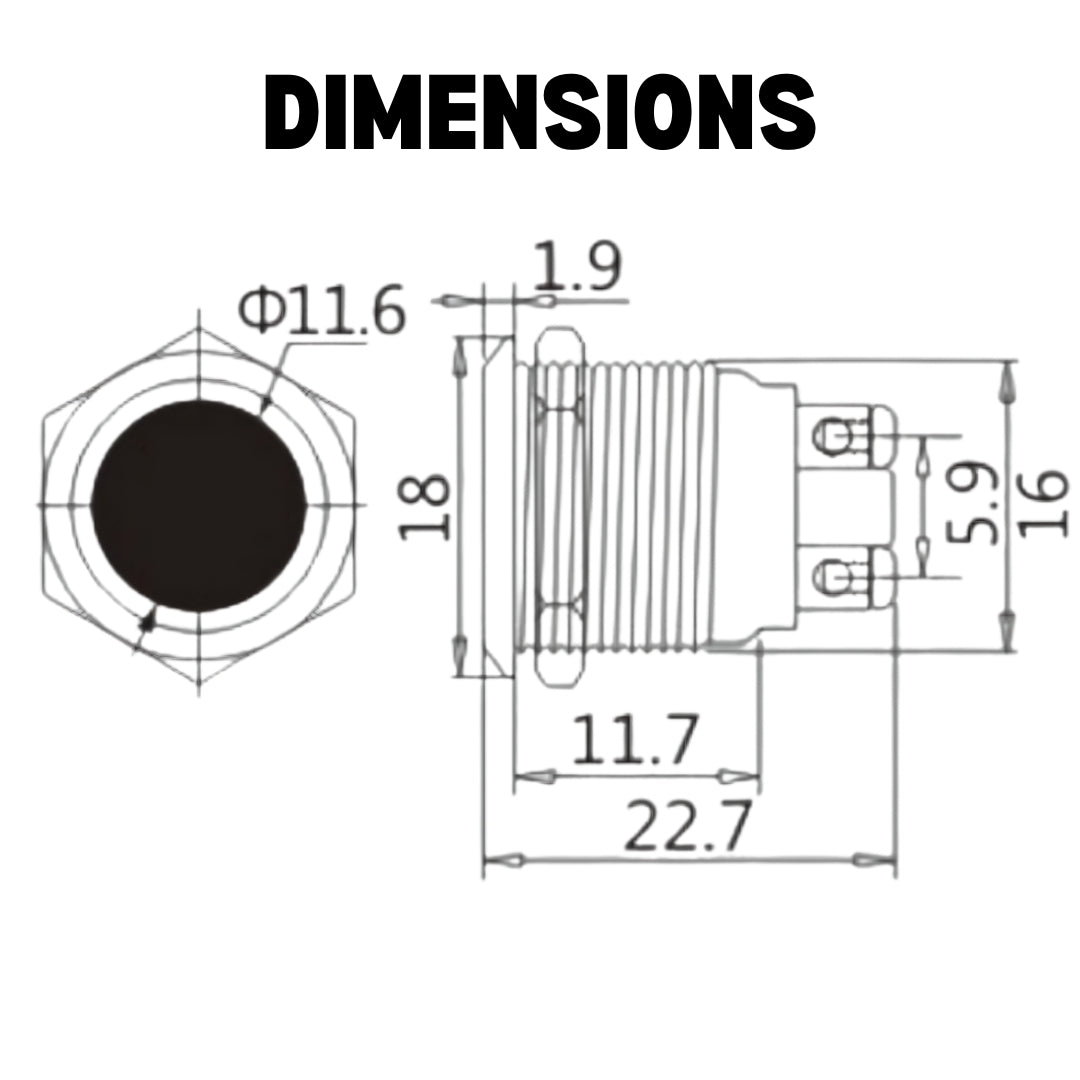 16mm Yellow Led Metal Indicator light waterproof 12v DC