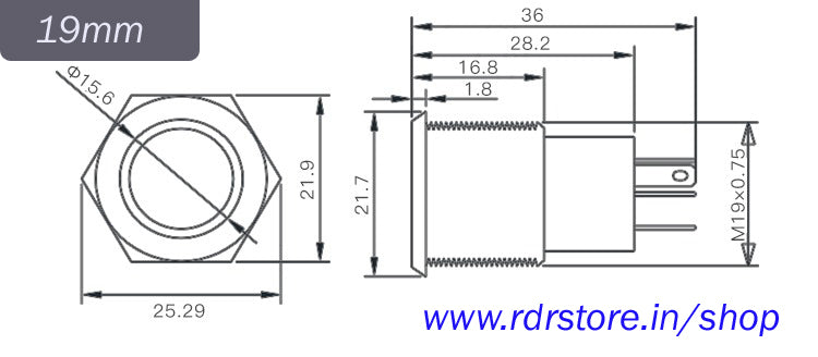 16mm, 19mm & 22mm Size 220V AC RED&GREEN Power symbol DUAL Led S.S. Latching pushbutton SPST