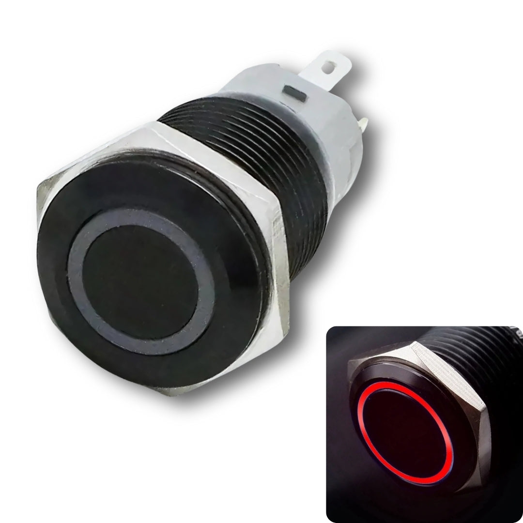 16mm pushbutton Black Body 5v-24v DC, Momentary, no nc, SPST