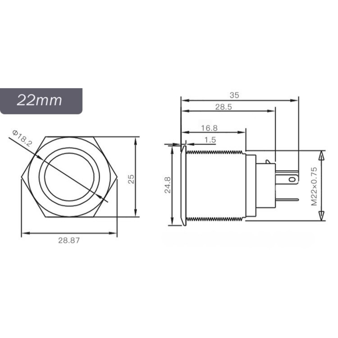 22mm Size GREEN Led Stainless Steel Momentary Type Push Button Switch 5V-24V DC