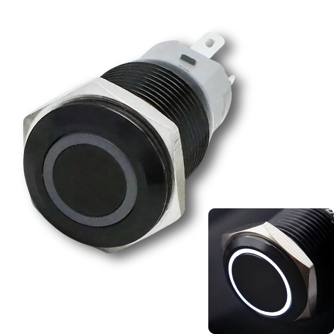 16mm pushbutton Black Body 5v-24v DC, Momentary, no nc, SPST