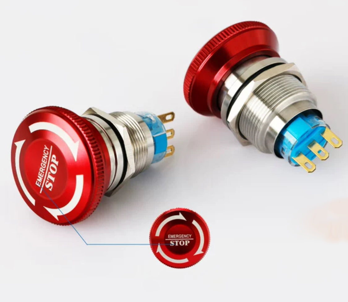 19mm Emergency STOP Latching Metal Push Button (3 Pin)