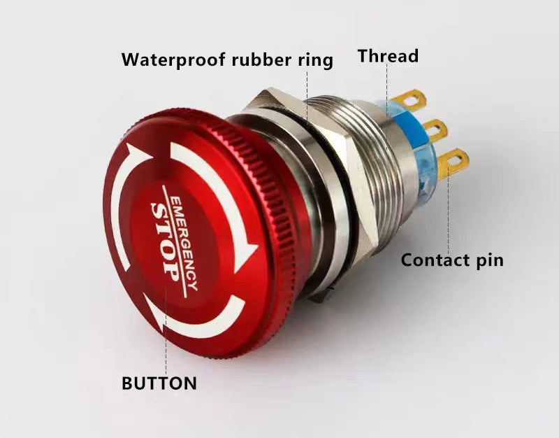 19mm Emergency STOP Latching Metal Push Button (3 Pin)
