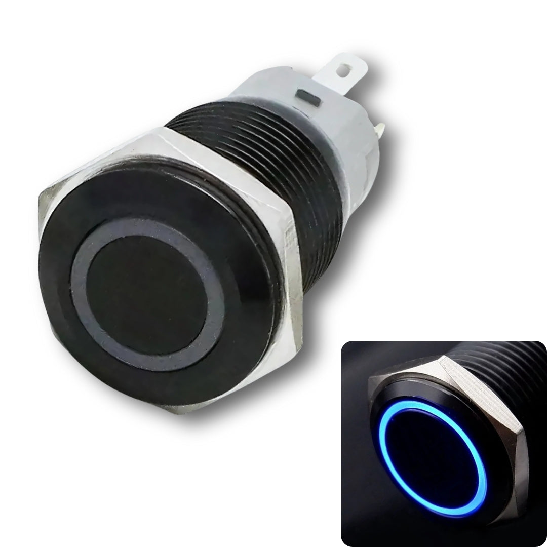 16mm pushbutton Black Body 5v-24v DC, Momentary, no nc, SPST