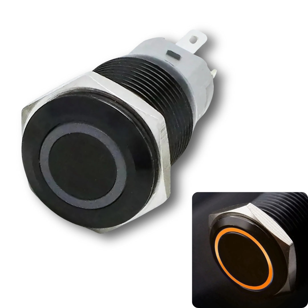 16mm pushbutton Black Body 5v-24v DC, Latching, no nc, SPST