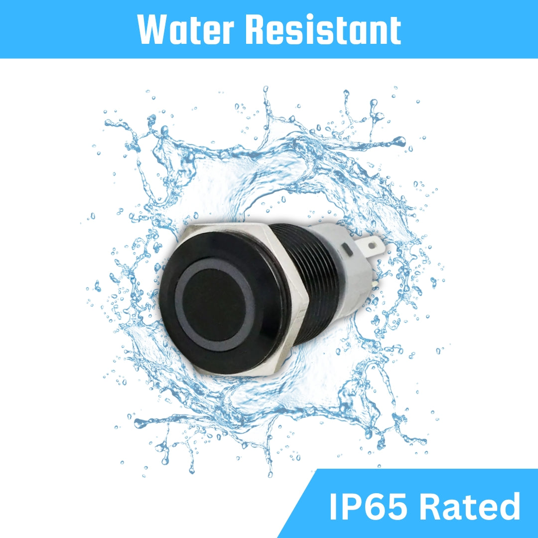 16mm pushbutton Black Body 5v-24v DC, Momentary, no nc, SPST
