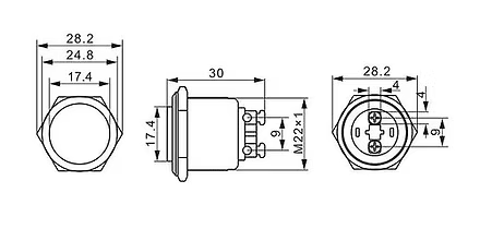 22mm Size 250v AC/12v DC Stainless Steel Momentary Type Push Button Switch