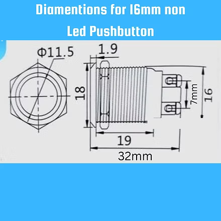 16mm Size 250v AC/12v DC Stainless Steel Latching Type Push Button Flat Head