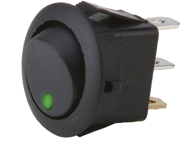 20mm Round Rocker Switches Black with GREEN Led Dot Light (2 Pin) 12v DC 20A
