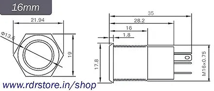16mm Size 5-24V DC Yellow Power symbol Led S.S. Latching Type Pushbutton