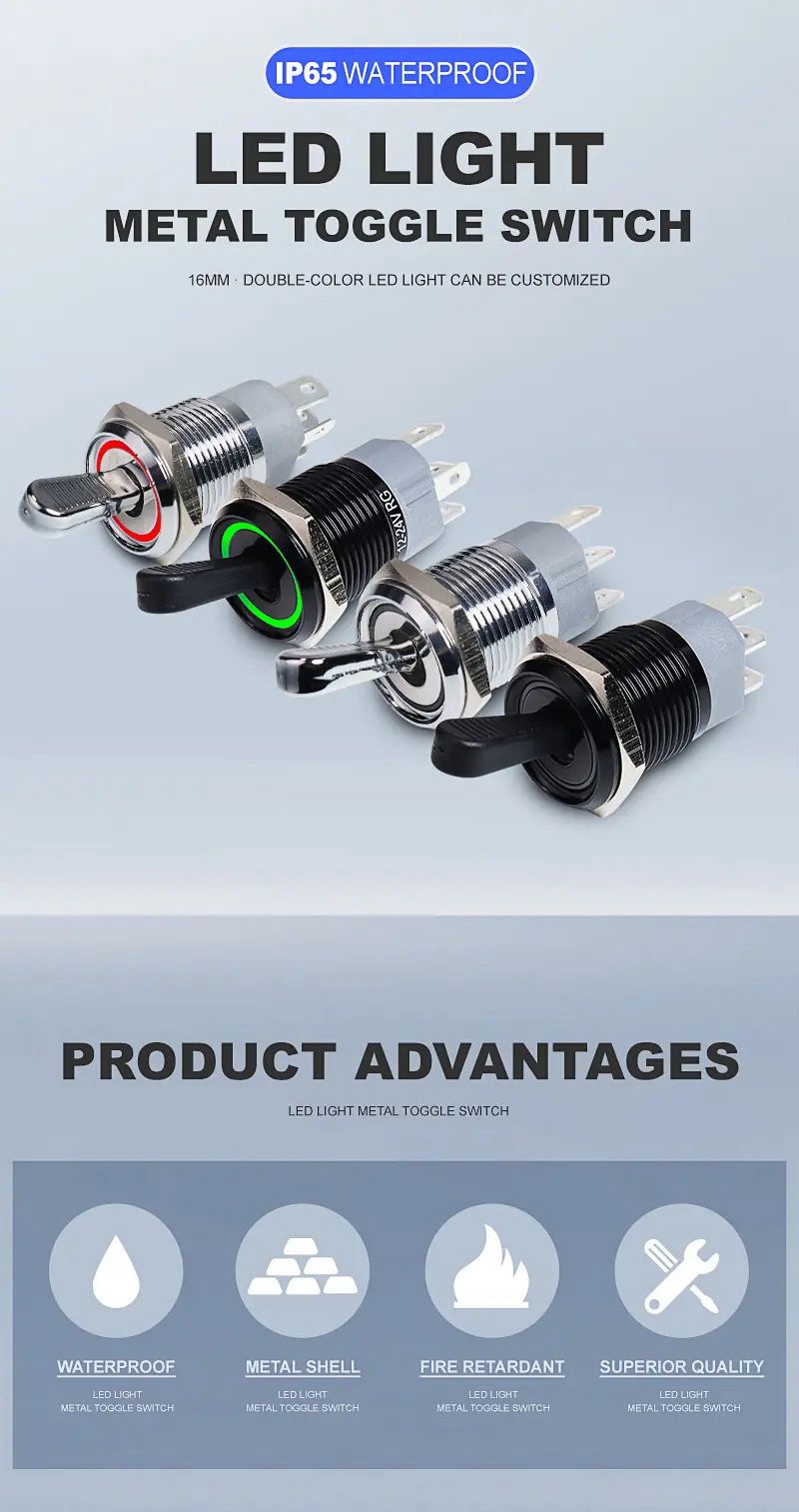 16mm Toggle switch ON/OFF 2 Position IP65 Dual Led RED & GREEN 12-24v dc