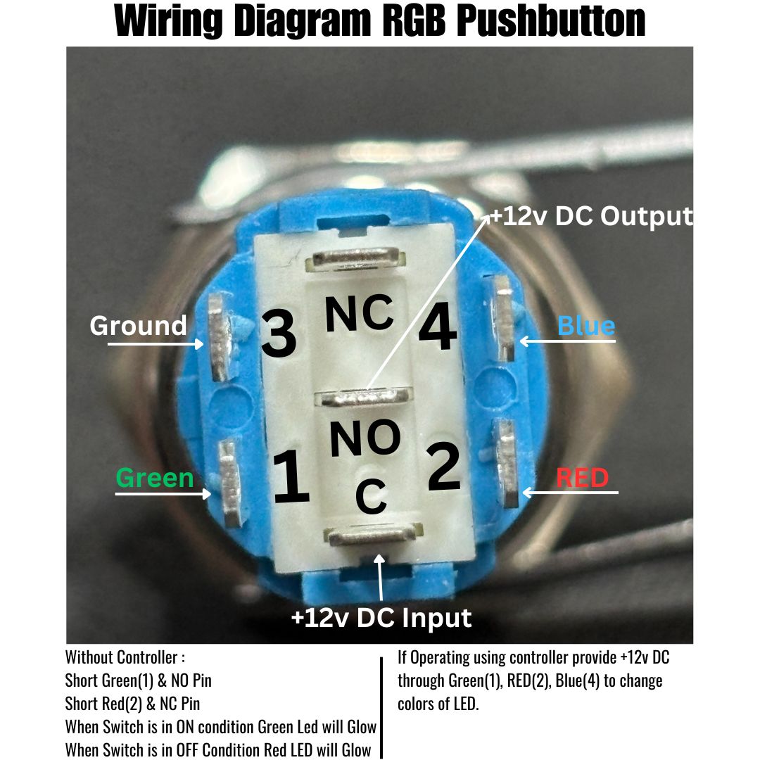 16mm Latching Stainless Steel RGB LED Pushbutton switch 12v DC (5-24v)