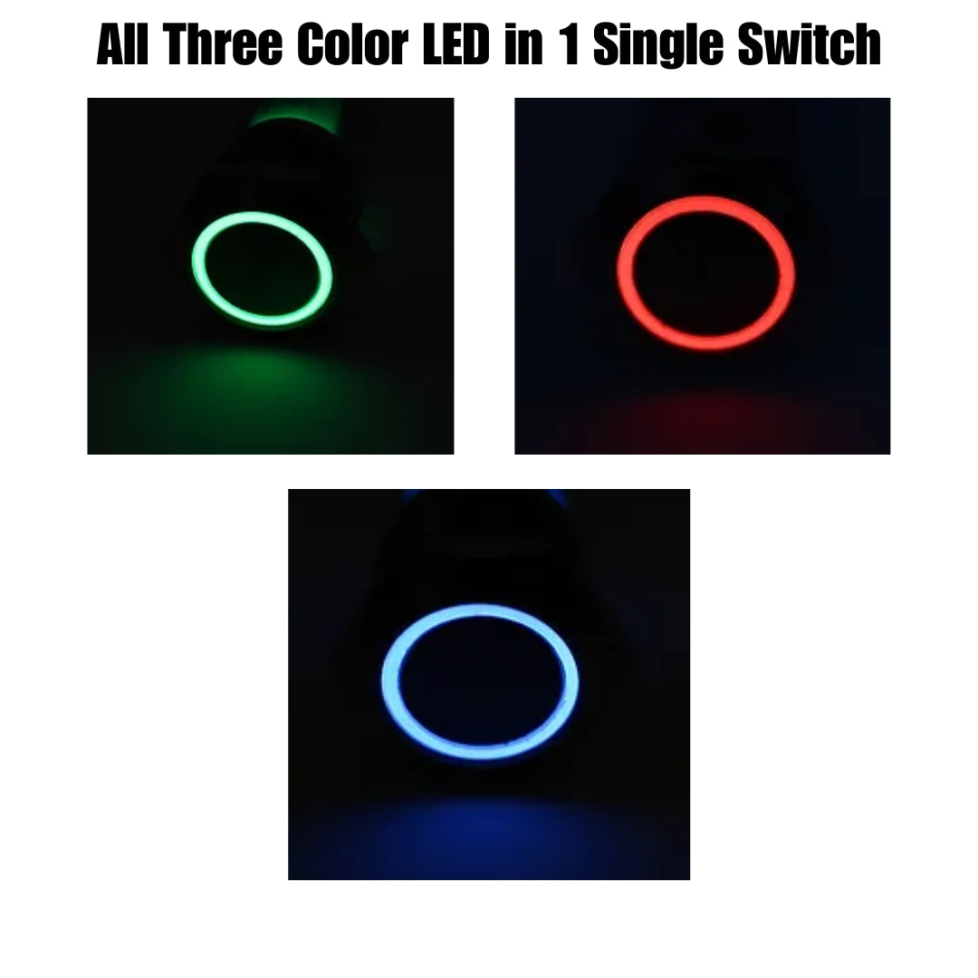 16mm Latching Stainless Steel RGB LED Pushbutton switch 12v DC (5-24v)