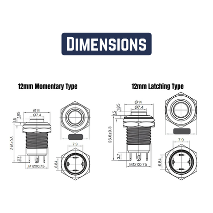 12mm Size RED power symbol Led Metal Latching Type Push Button Switch 220v AC