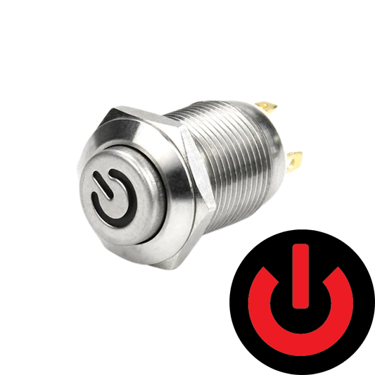 12mm Size RED power symbol Led Metal Latching Type Push Button Switch 220v AC