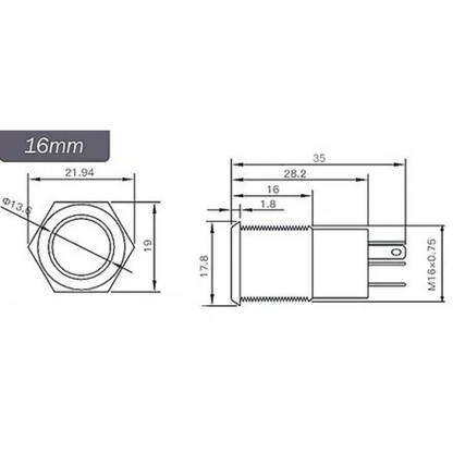 16mm Size 220V AC RED Power symbol Led Stainless Steel Latching Type Push Button