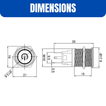 16mm Size 220V AC DC RED & GREEN Power symbol DUAL Led S.S. Latching Type