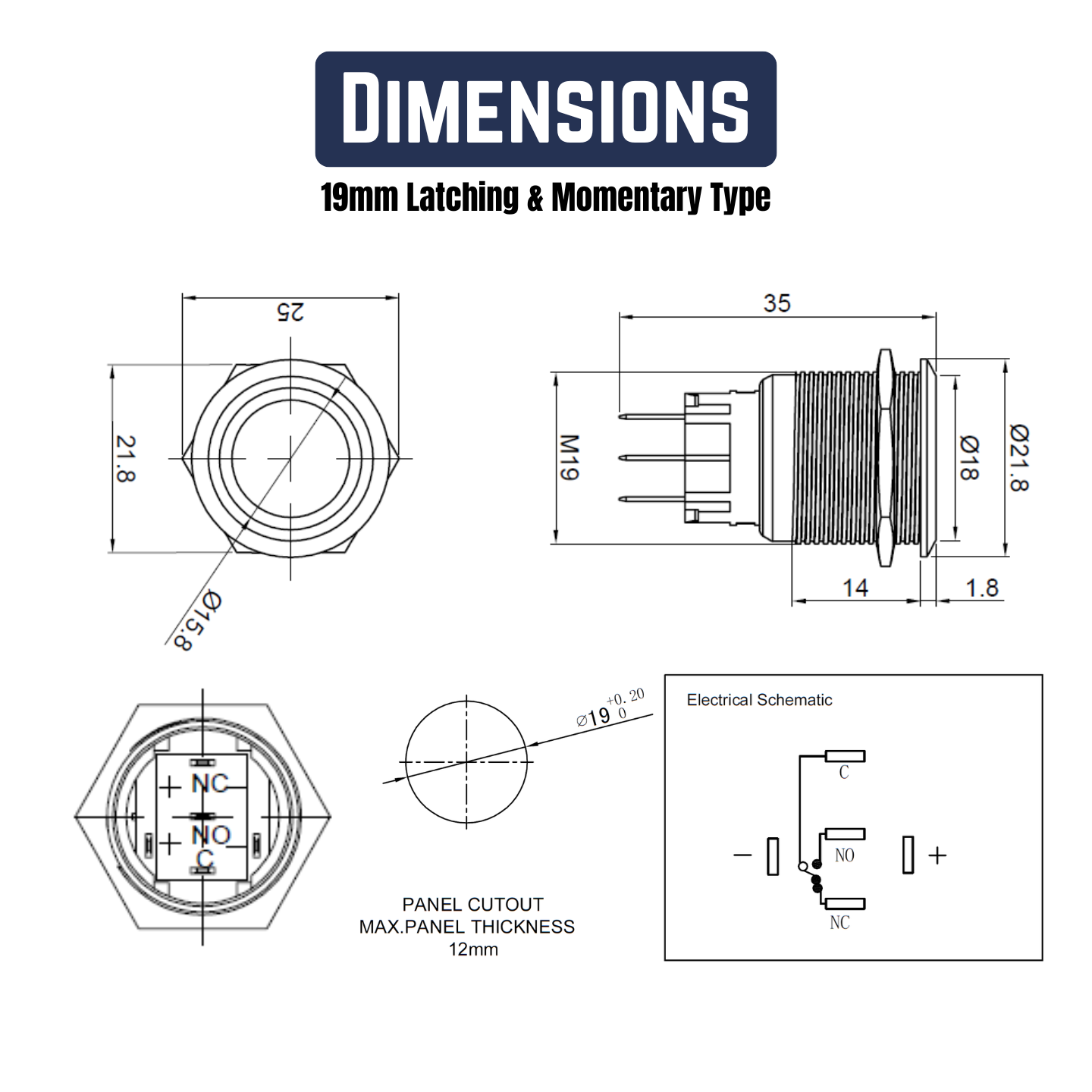 19mm Size RED Power Symbol Led S.S. Latching Type Push Button Switch 5v-24v DC