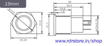 16mm, 19mm & 22mm Size 220V AC RED&GREEN Power symbol DUAL Led S.S. Latching pushbutton SPST