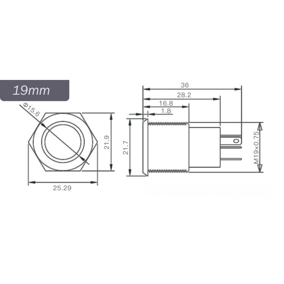 19mm Size 220v AC RED Power Symbol Led Stainless Steel Latching Type Push Button