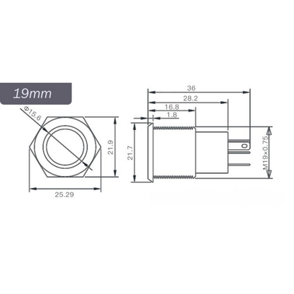19mm Size 220v AC RED Power Symbol Led Stainless Steel Latching Type Push Button