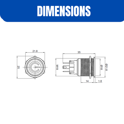 19mm Size 220V AC RED&GREEN Power symbol DUAL Led S.S. Latching pushbutton SPST