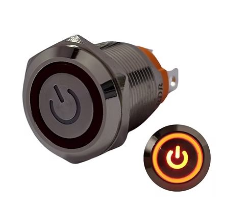 16mm Size 220v AC 16amps Metal Latching Type Red Power Symbol LED PushButton