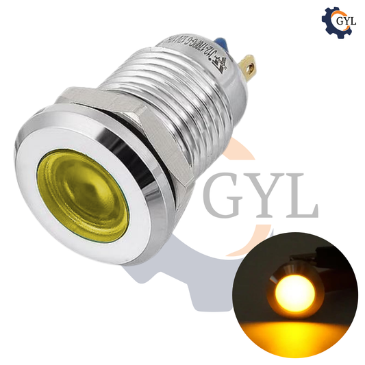 12mm YELLOW Led Metal Indicator light waterproof 12v DC