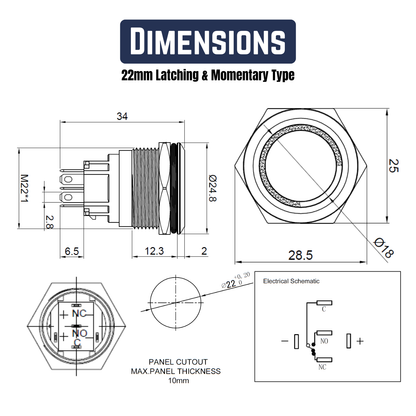 Illuminated Stainless Steel Latching Type Pushbutton