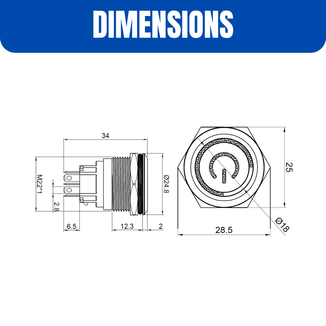 22mm Size 220V AC RED & GREEN Power symbol DUAL Led S.S. Latching pushbutton
