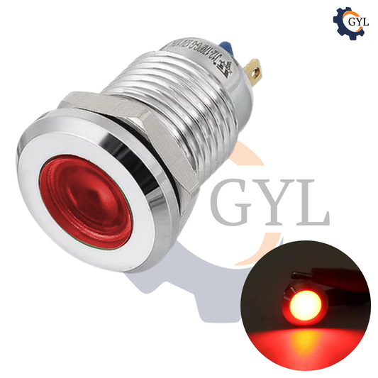 12mm RED Led Metal Indicator light waterproof 12v DC