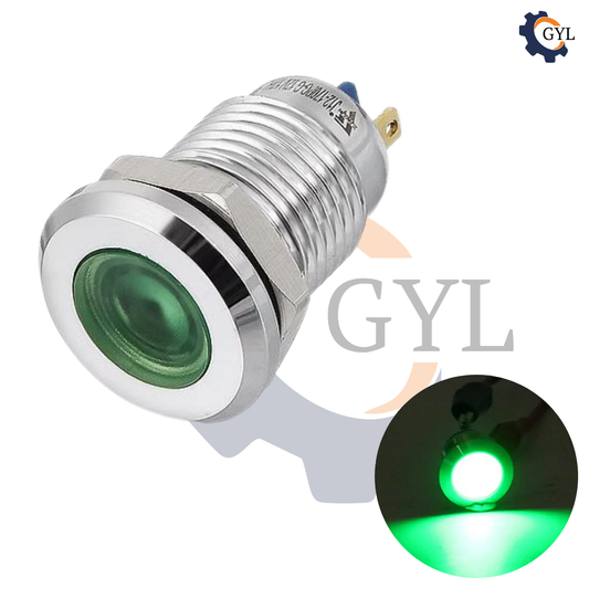 12mm GREEN Led Metal Indicator light waterproof 12v DC