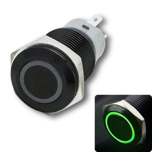 16mm pushbutton Black Body 5v-24v DC, Latching, no nc, SPST