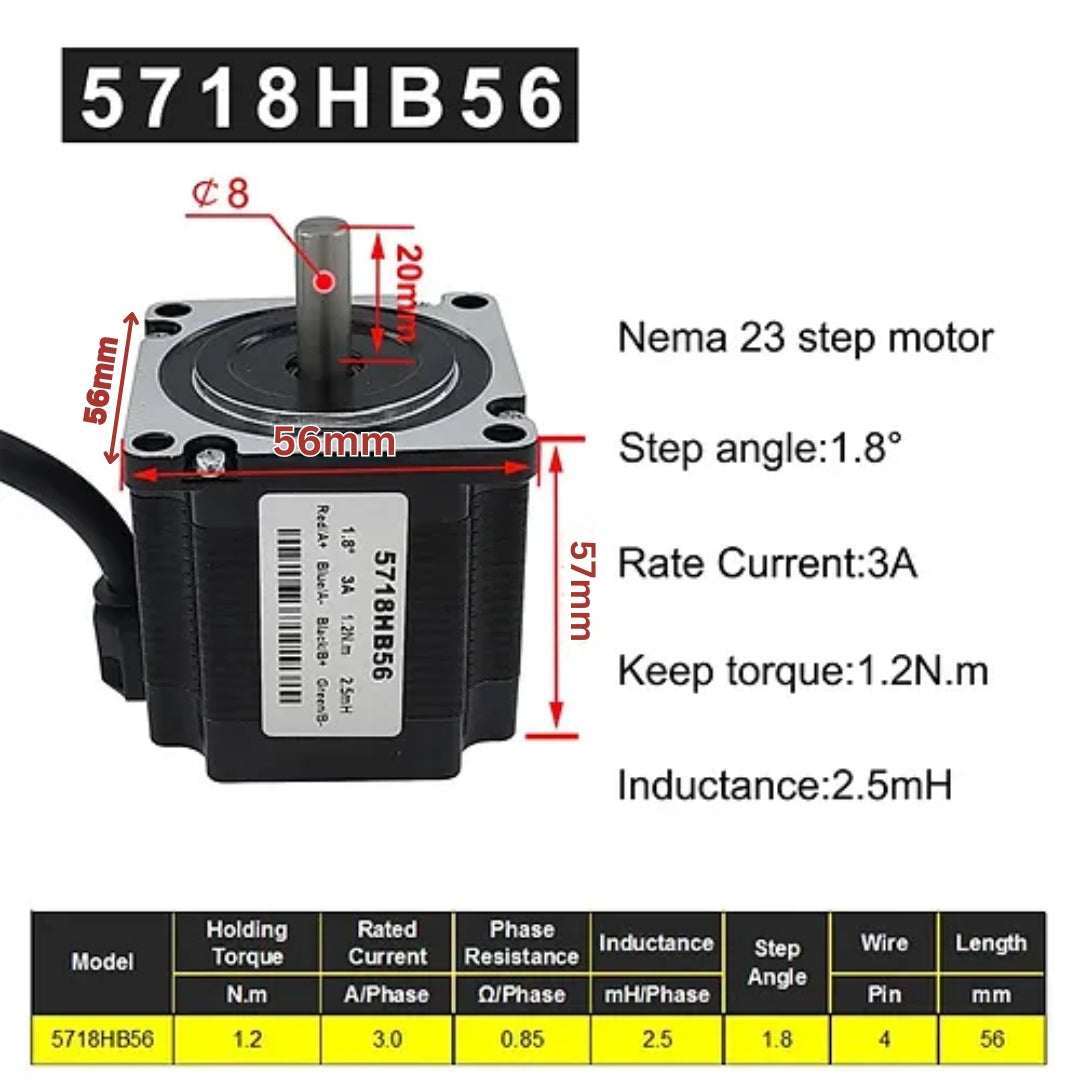 Nema 23 56mm 12Kg/cm Hybrid Stepper Motor 8mm shaft 1.8 degree 1.2Nm