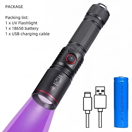 zoomable 10w 365nm UV(Ultraviolet) aluminium Body Flashlight + cell