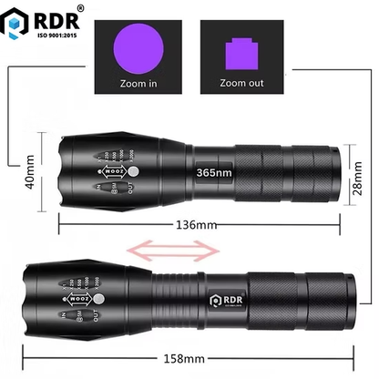zoomable 3w 365nm UV(Ultraviolet) aluminium Body Flashlight + cell + charger