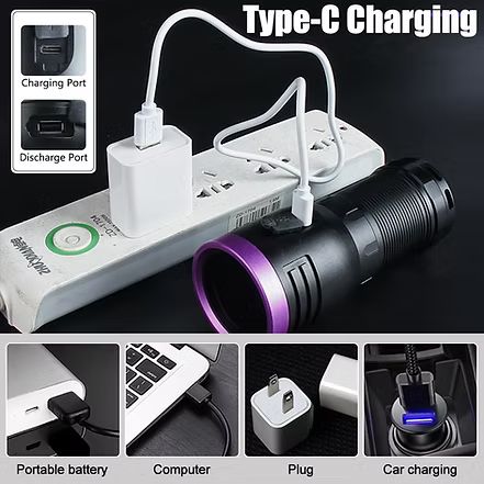 365nm 120W UV Torch with Black Filter for High-Power Inspection