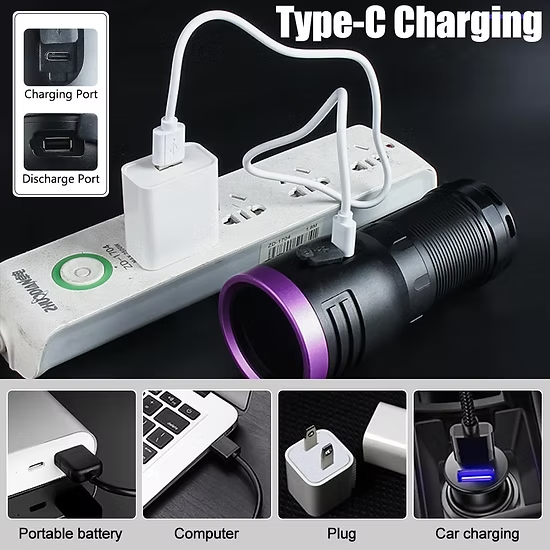 60w 365nm UV(Ultraviolet) aluminium Body Flashlight + 4 cell