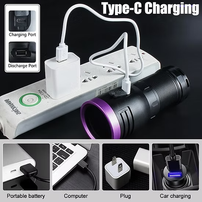 60w 365nm UV(Ultraviolet) aluminium Body Flashlight + 4 cell