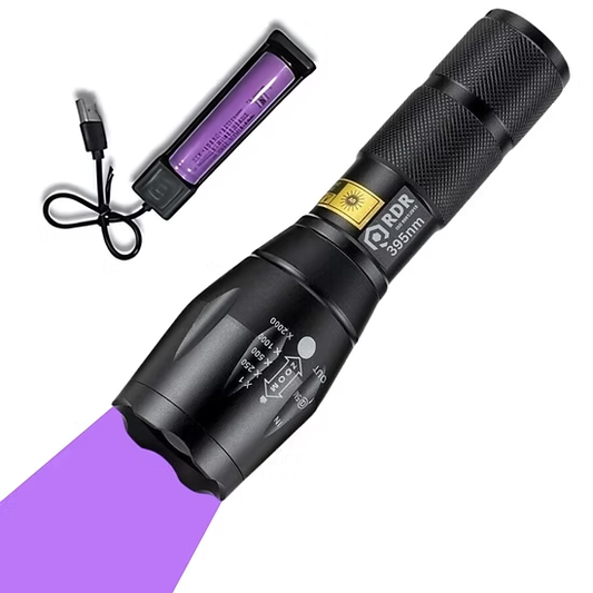 zoomable 3w 395nm UV(Ultraviolet) aluminium Body Flashlight + cell + charger