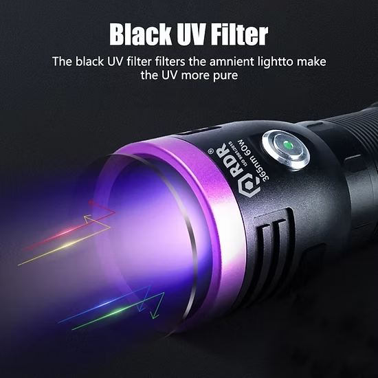60w 365nm UV(Ultraviolet) aluminium Body Flashlight + 4 cell
