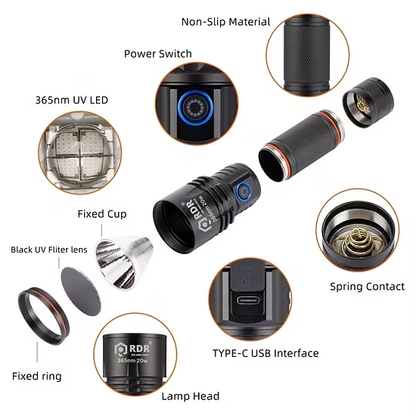 20w 365nm UV(Ultraviolet) aluminium Body Flashlight + cell