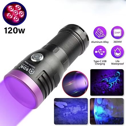 365nm 120W UV Torch with Black Filter for High-Power Inspection