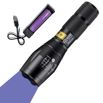 zoomable 3w 365nm UV(Ultraviolet) aluminium Body Flashlight + cell + charger