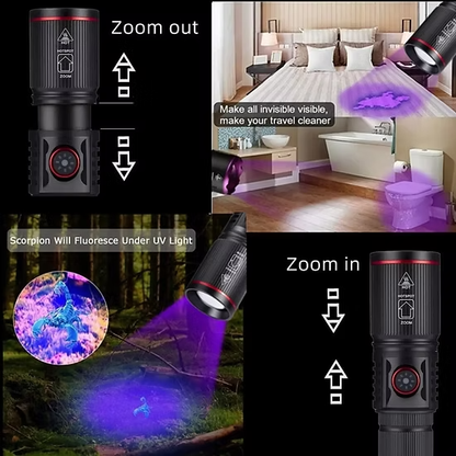 zoomable 10w 365nm UV(Ultraviolet) aluminium Body Flashlight + cell