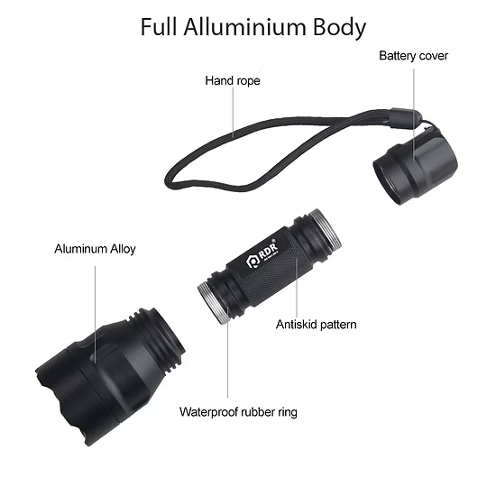 5W Aluminium 365nm UV Flashlight +18650 1200mAh Li-ion cell + charger