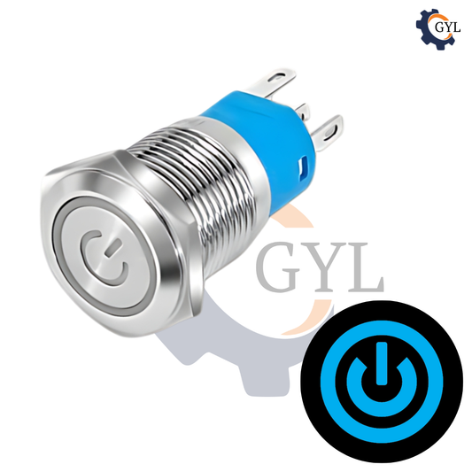 19mm Size BLUE Power Symbol Led S.S. Momentary Type Push Button Switch 5v-24v DC